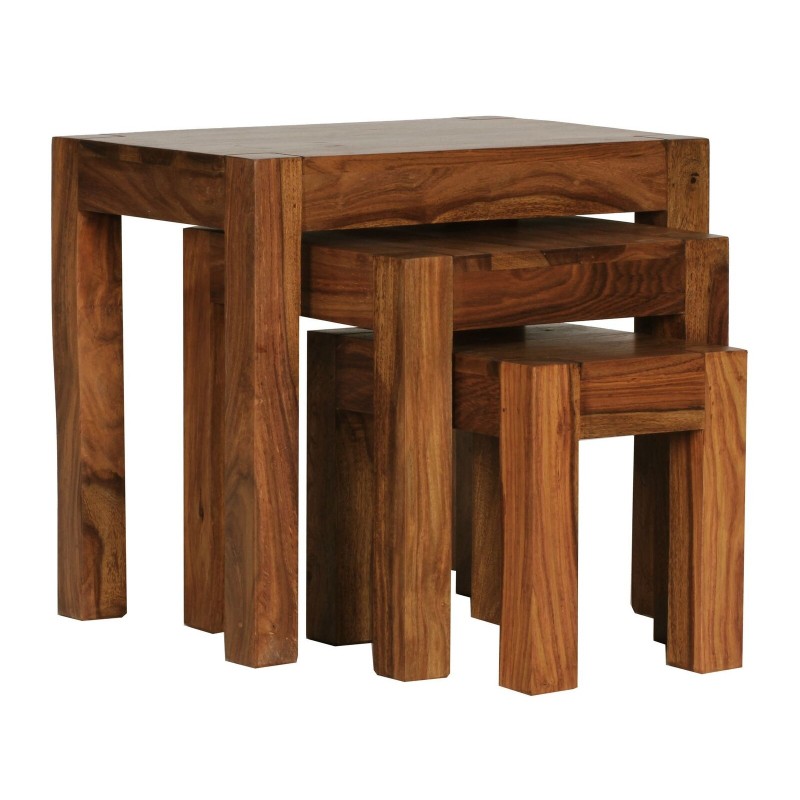 SET 3 TABLES BASSES EN BOIS MASSIF