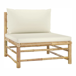 FAUTEUIL EXTÉRIEUR BAMBOU COUSSIN ÉCRU