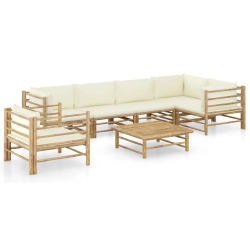 FAUTEUIL EXTÉRIEUR BAMBOU COUSSIN ÉCRU