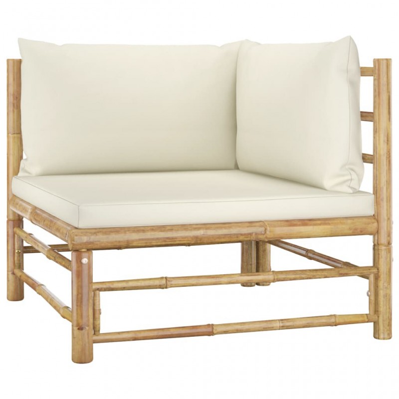 FAUTEUIL EXTÉRIEUR D'ANGLE BAMBOU COUSSIN ÉCRU
