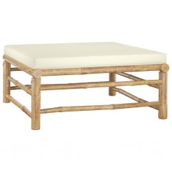 POUF EXTÉRIEUR BAMBOU COUSSIN ÉCRU
