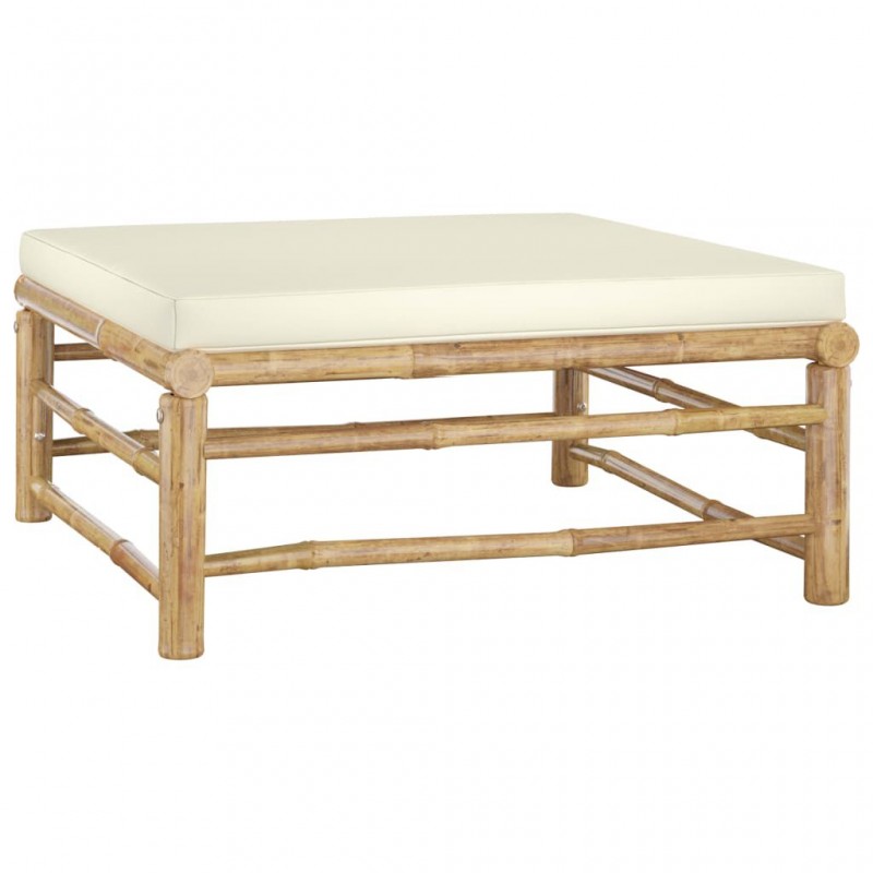 POUF EXTÉRIEUR BAMBOU COUSSIN ÉCRU