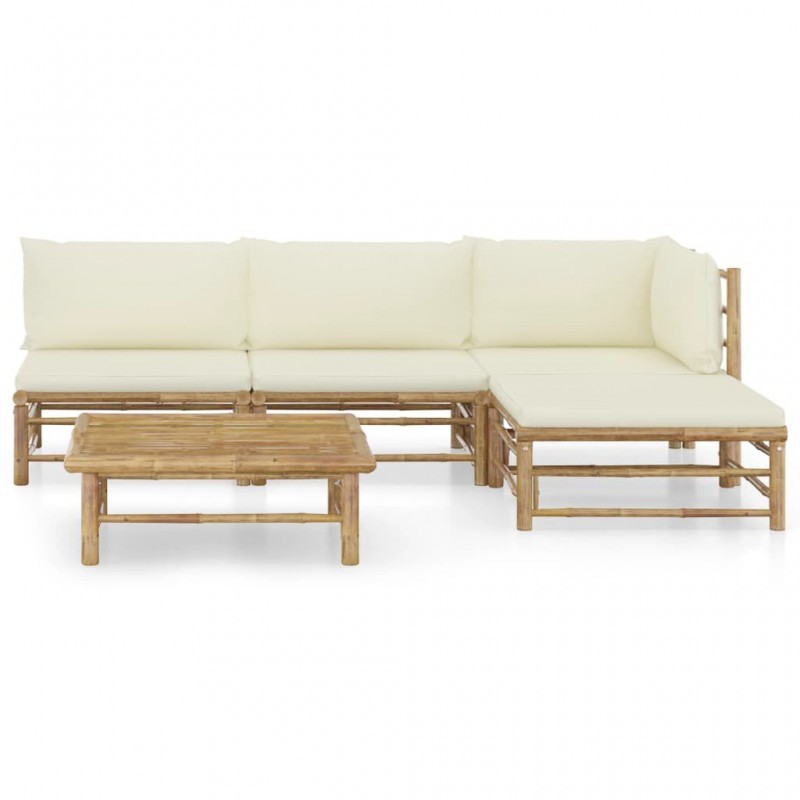 SALON EXTÉRIEUR BAMBOU COUSSIN ÉCRU